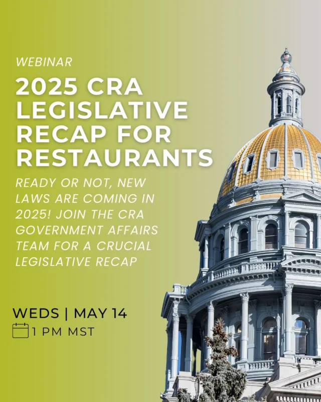 Restaurants, are you ready for 2025 law changes? This year’s legislative session unleashed a flood of new laws that will impact every restaurant in the state — and the consequences for being unprepared could be serious.

Join the CRA Government Affairs team for a must-attend webinar where we’ll break down:

✅ What the new laws demand from you
✅ How your operations and bottom line will be affected
✅ Major compliance deadlines you cannot miss
✅ What’s on the horizon for 2026 (and how to get ready)

Plus, get a refresher on two powerful CRA member benefits: the Compliance Center and Legal Resource Center — your keys to staying protected and ahead of the curve.

We’ll wrap up with a live Q&A to answer your most pressing questions. Don’t wait — your business depends on it. Register now, link in bio!